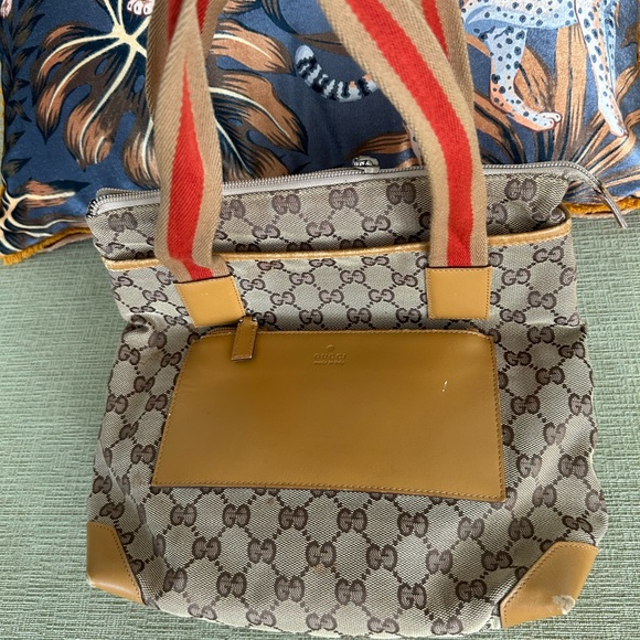GUCCI AUTHENTIC GG CANVAS/LEATHER SHERRY TOTE - Picture 8 of 11